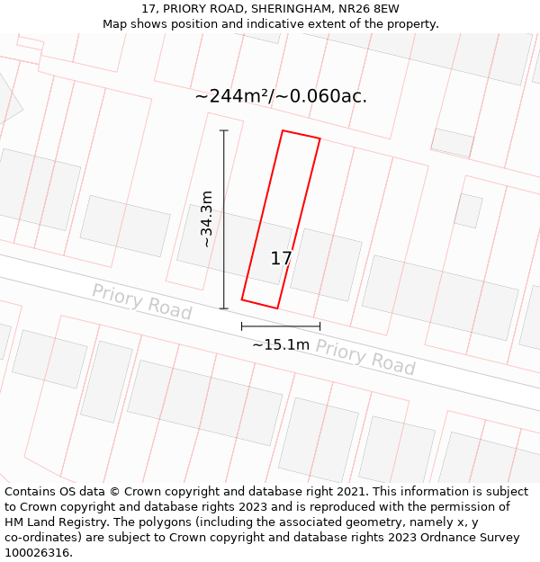 17, PRIORY ROAD, SHERINGHAM, NR26 8EW: Plot and title map