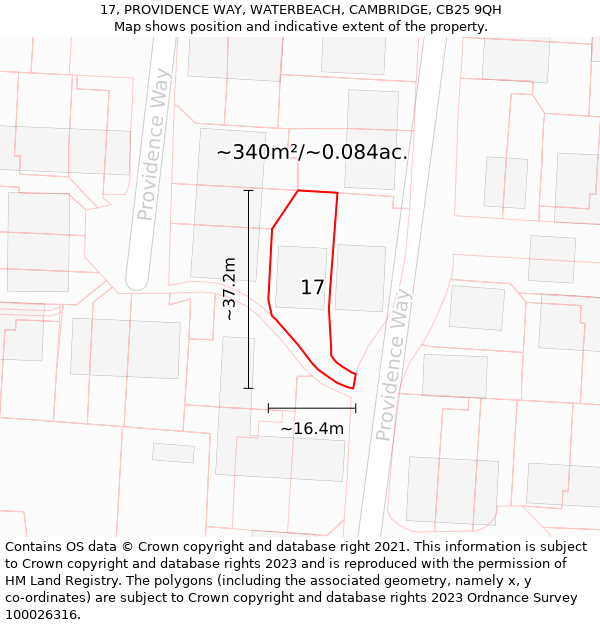 17, PROVIDENCE WAY, WATERBEACH, CAMBRIDGE, CB25 9QH: Plot and title map