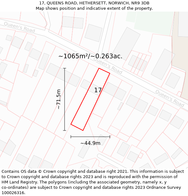 17, QUEENS ROAD, HETHERSETT, NORWICH, NR9 3DB: Plot and title map