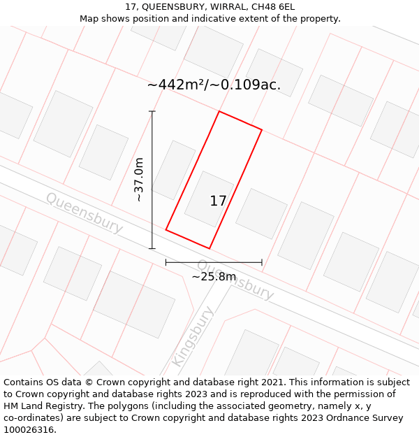 17, QUEENSBURY, WIRRAL, CH48 6EL: Plot and title map