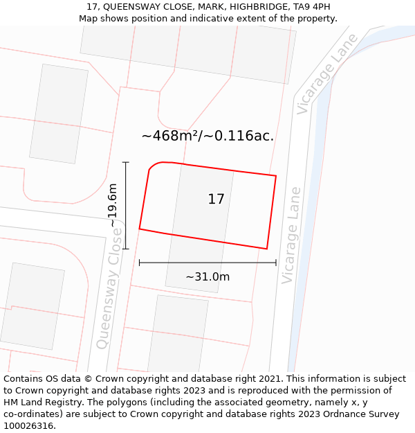 17, QUEENSWAY CLOSE, MARK, HIGHBRIDGE, TA9 4PH: Plot and title map