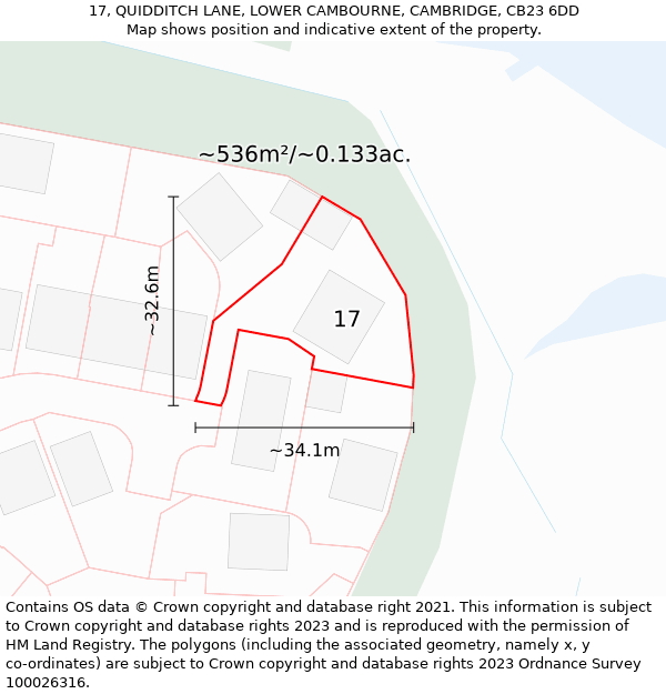 17, QUIDDITCH LANE, LOWER CAMBOURNE, CAMBRIDGE, CB23 6DD: Plot and title map