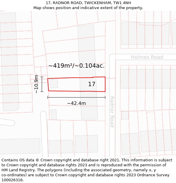 17, RADNOR ROAD, TWICKENHAM, TW1 4NH: Plot and title map