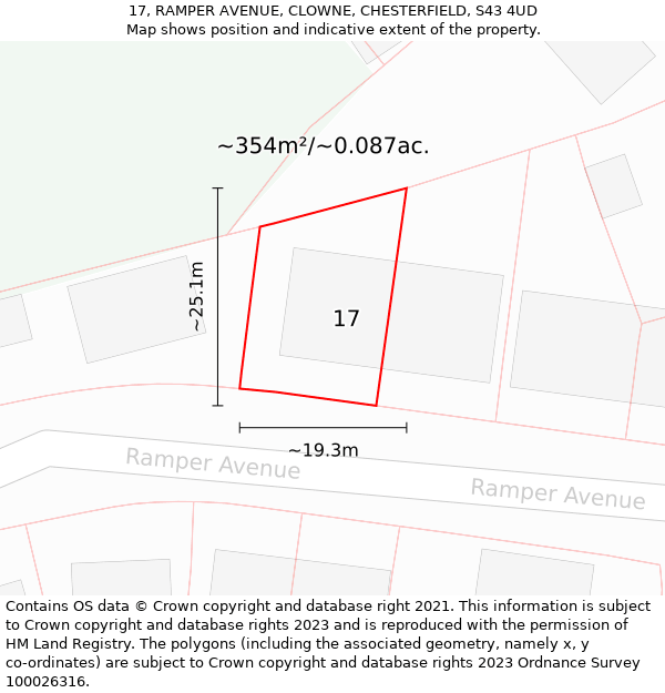 17, RAMPER AVENUE, CLOWNE, CHESTERFIELD, S43 4UD: Plot and title map