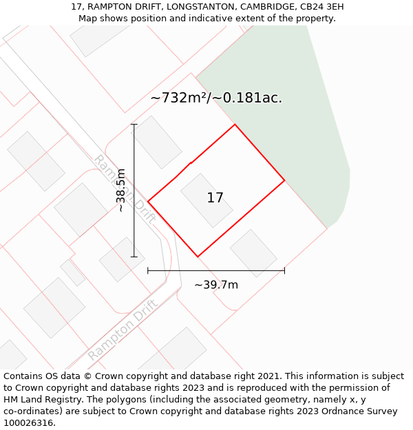 17, RAMPTON DRIFT, LONGSTANTON, CAMBRIDGE, CB24 3EH: Plot and title map