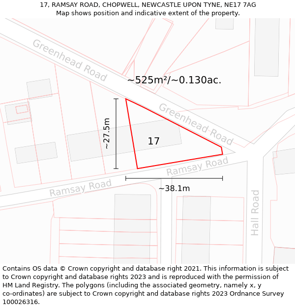 17, RAMSAY ROAD, CHOPWELL, NEWCASTLE UPON TYNE, NE17 7AG: Plot and title map