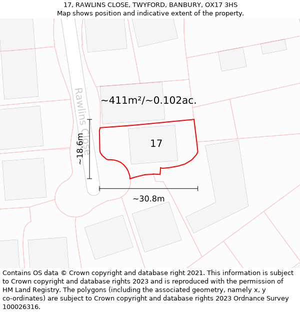 17, RAWLINS CLOSE, TWYFORD, BANBURY, OX17 3HS: Plot and title map