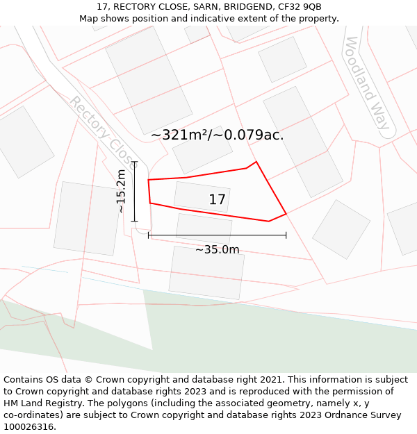 17, RECTORY CLOSE, SARN, BRIDGEND, CF32 9QB: Plot and title map