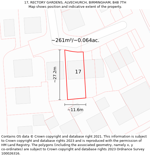 17, RECTORY GARDENS, ALVECHURCH, BIRMINGHAM, B48 7TH: Plot and title map