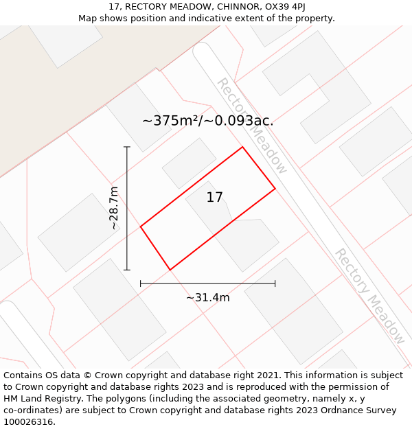 17, RECTORY MEADOW, CHINNOR, OX39 4PJ: Plot and title map