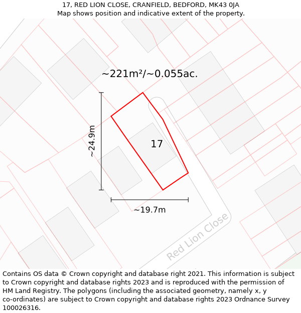 17, RED LION CLOSE, CRANFIELD, BEDFORD, MK43 0JA: Plot and title map