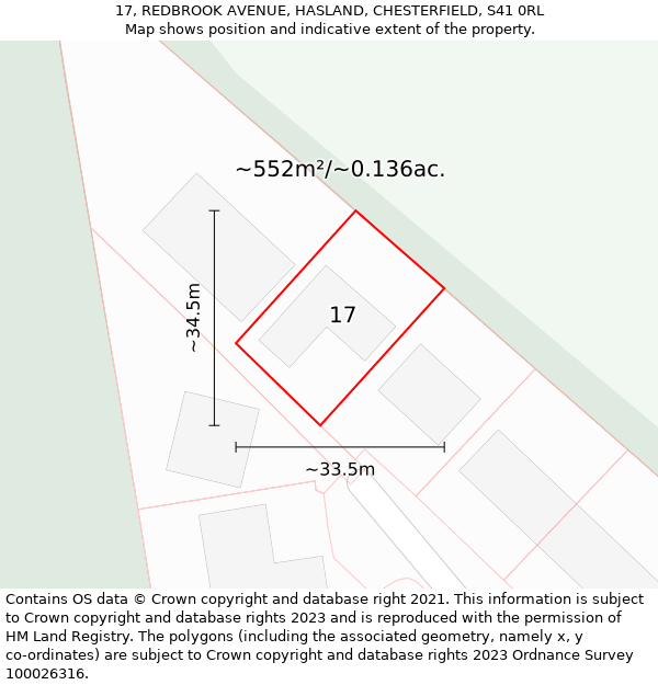 17, REDBROOK AVENUE, HASLAND, CHESTERFIELD, S41 0RL: Plot and title map