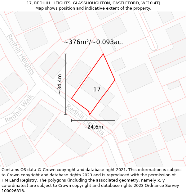 17, REDHILL HEIGHTS, GLASSHOUGHTON, CASTLEFORD, WF10 4TJ: Plot and title map