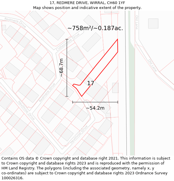 17, REDMERE DRIVE, WIRRAL, CH60 1YF: Plot and title map