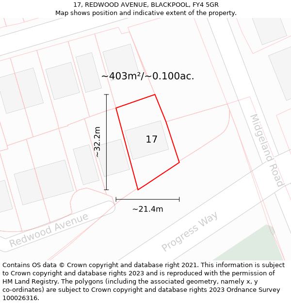 17, REDWOOD AVENUE, BLACKPOOL, FY4 5GR: Plot and title map