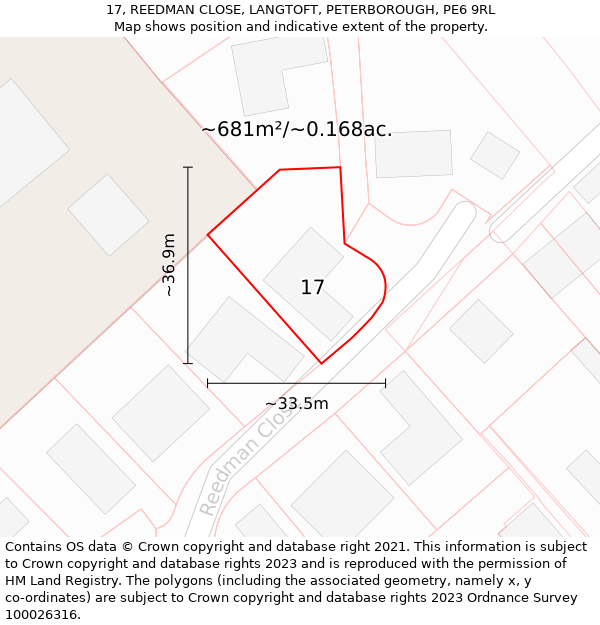 17, REEDMAN CLOSE, LANGTOFT, PETERBOROUGH, PE6 9RL: Plot and title map