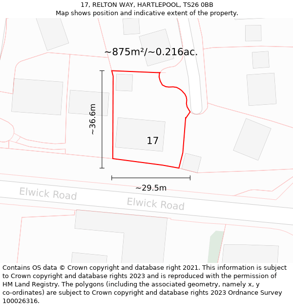 17, RELTON WAY, HARTLEPOOL, TS26 0BB: Plot and title map