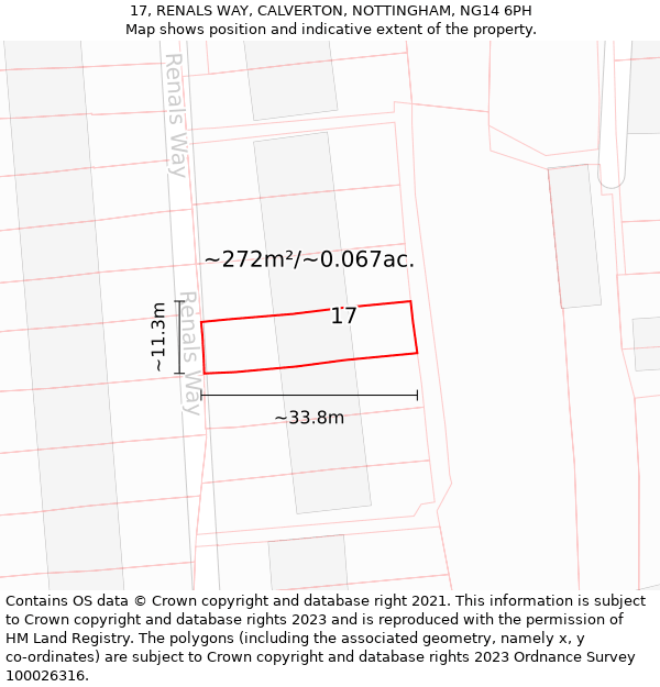 17, RENALS WAY, CALVERTON, NOTTINGHAM, NG14 6PH: Plot and title map