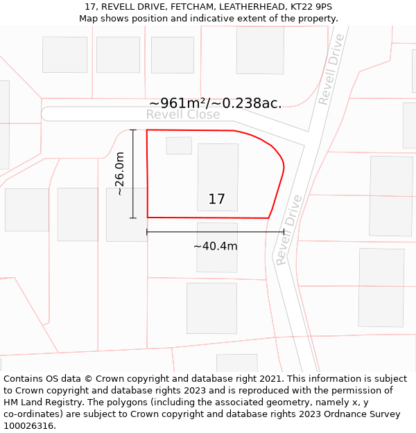 17, REVELL DRIVE, FETCHAM, LEATHERHEAD, KT22 9PS: Plot and title map
