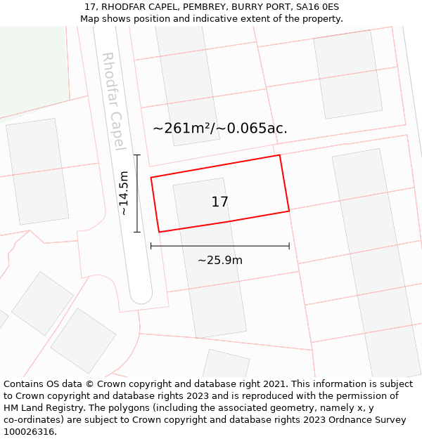 17, RHODFAR CAPEL, PEMBREY, BURRY PORT, SA16 0ES: Plot and title map