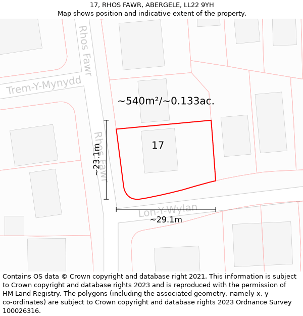 17, RHOS FAWR, ABERGELE, LL22 9YH: Plot and title map