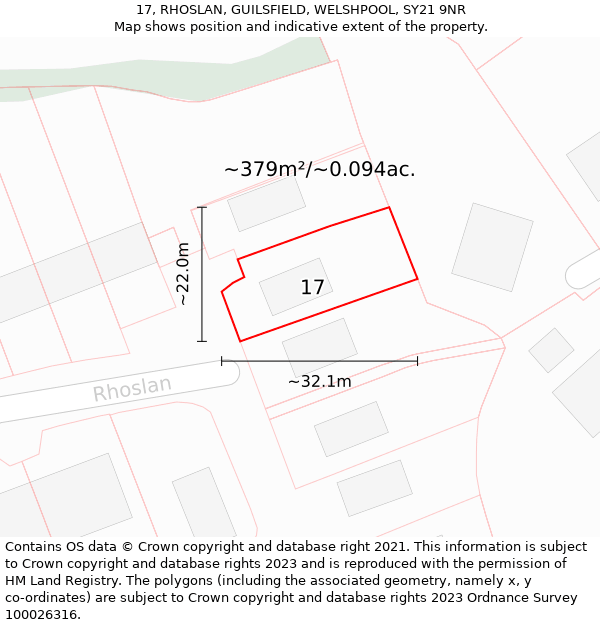 17, RHOSLAN, GUILSFIELD, WELSHPOOL, SY21 9NR: Plot and title map