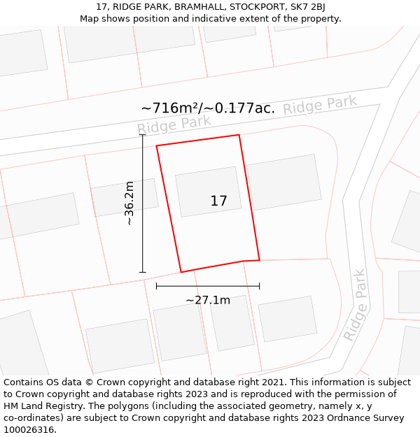 17, RIDGE PARK, BRAMHALL, STOCKPORT, SK7 2BJ: Plot and title map