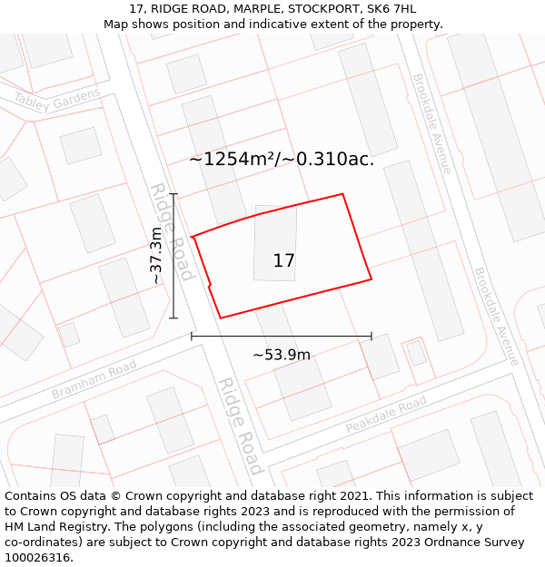 17, RIDGE ROAD, MARPLE, STOCKPORT, SK6 7HL: Plot and title map