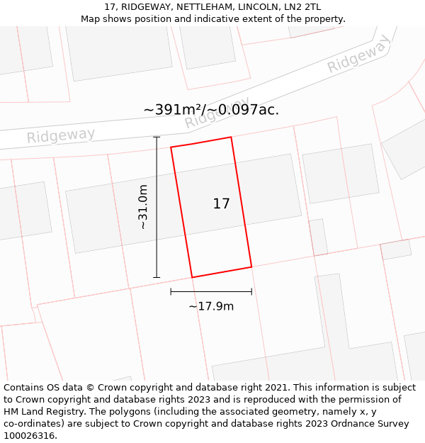 17, RIDGEWAY, NETTLEHAM, LINCOLN, LN2 2TL: Plot and title map