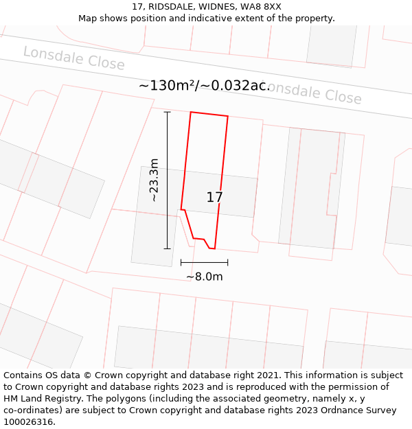 17, RIDSDALE, WIDNES, WA8 8XX: Plot and title map