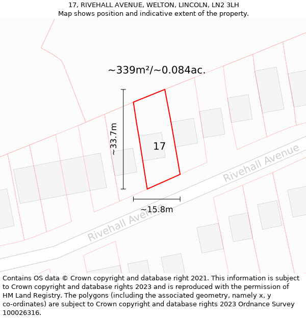 17, RIVEHALL AVENUE, WELTON, LINCOLN, LN2 3LH: Plot and title map