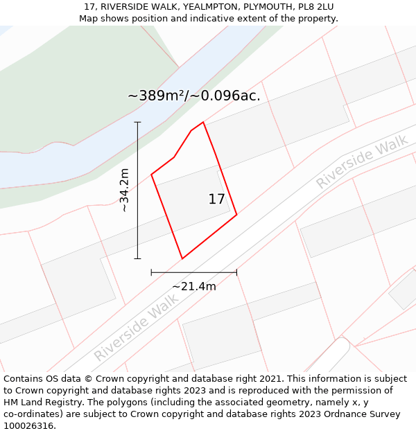 17, RIVERSIDE WALK, YEALMPTON, PLYMOUTH, PL8 2LU: Plot and title map