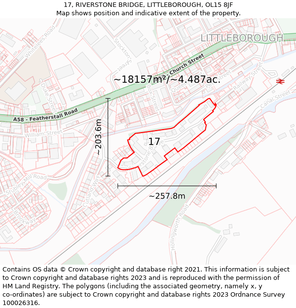 17, RIVERSTONE BRIDGE, LITTLEBOROUGH, OL15 8JF: Plot and title map