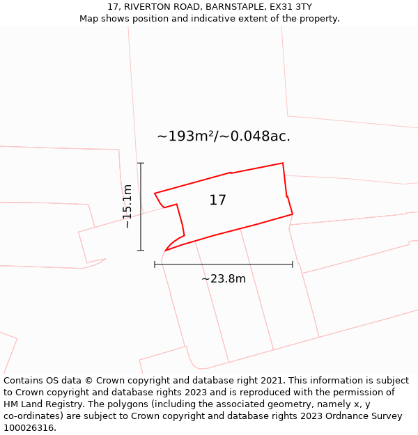 17, RIVERTON ROAD, BARNSTAPLE, EX31 3TY: Plot and title map