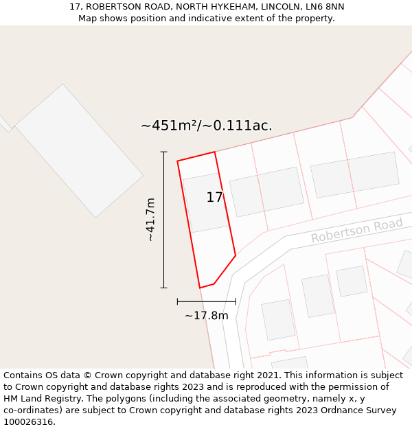 17, ROBERTSON ROAD, NORTH HYKEHAM, LINCOLN, LN6 8NN: Plot and title map