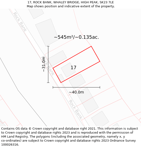 17, ROCK BANK, WHALEY BRIDGE, HIGH PEAK, SK23 7LE: Plot and title map