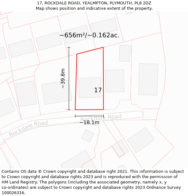 17, ROCKDALE ROAD, YEALMPTON, PLYMOUTH, PL8 2DZ: Plot and title map