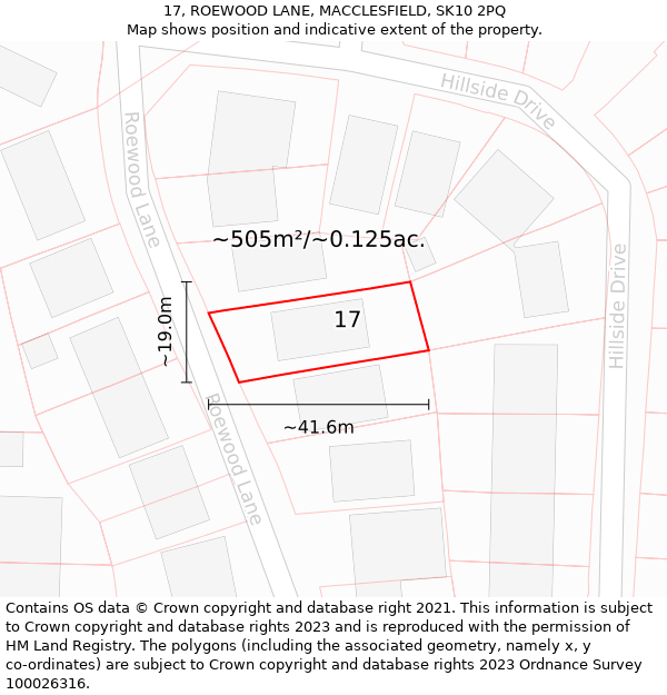 17, ROEWOOD LANE, MACCLESFIELD, SK10 2PQ: Plot and title map