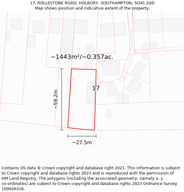 17, ROLLESTONE ROAD, HOLBURY, SOUTHAMPTON, SO45 2GD: Plot and title map