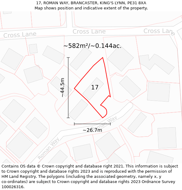 17, ROMAN WAY, BRANCASTER, KING'S LYNN, PE31 8XA: Plot and title map