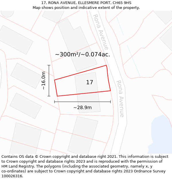 17, RONA AVENUE, ELLESMERE PORT, CH65 9HS: Plot and title map