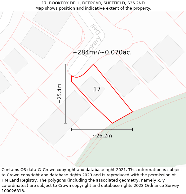 17, ROOKERY DELL, DEEPCAR, SHEFFIELD, S36 2ND: Plot and title map