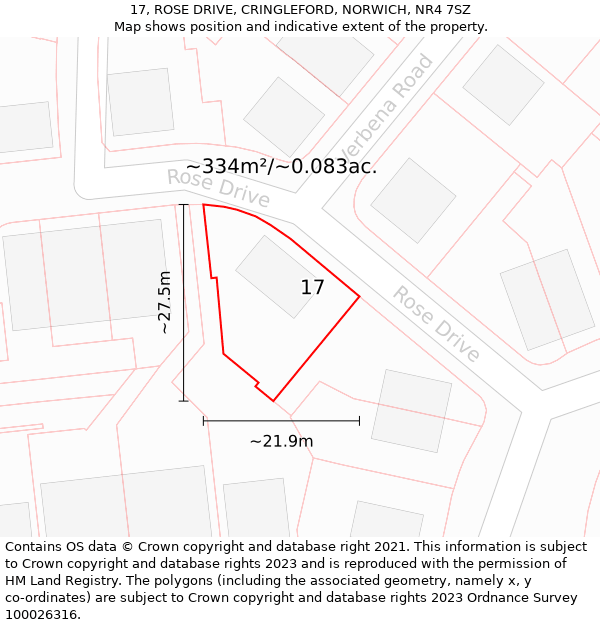 17, ROSE DRIVE, CRINGLEFORD, NORWICH, NR4 7SZ: Plot and title map