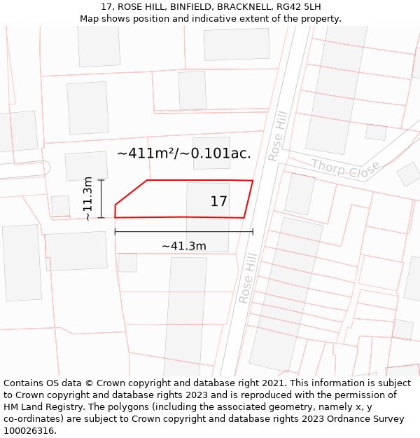 17, ROSE HILL, BINFIELD, BRACKNELL, RG42 5LH: Plot and title map