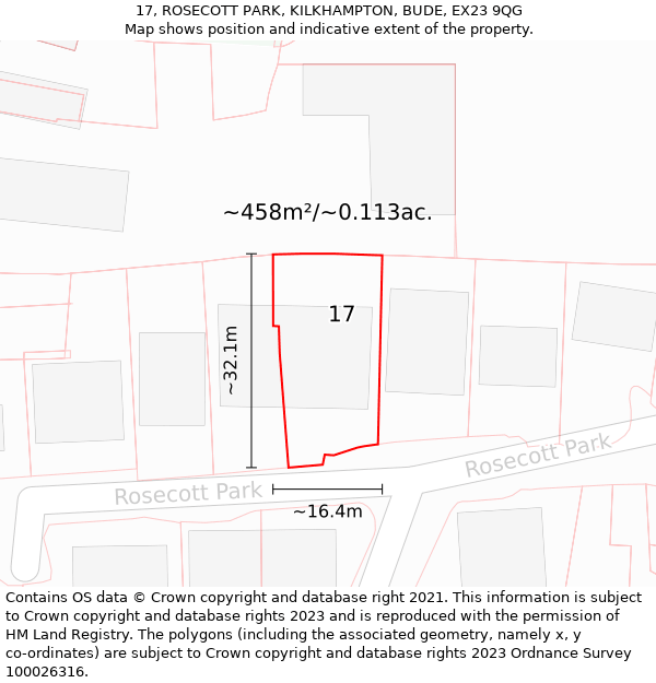 17, ROSECOTT PARK, KILKHAMPTON, BUDE, EX23 9QG: Plot and title map