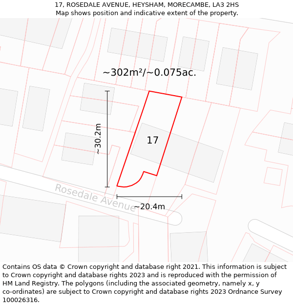 17, ROSEDALE AVENUE, HEYSHAM, MORECAMBE, LA3 2HS: Plot and title map