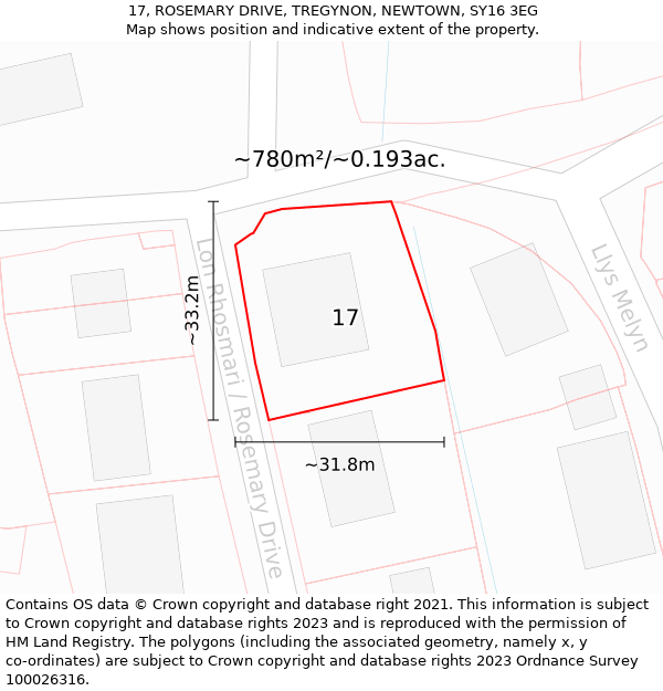 17, ROSEMARY DRIVE, TREGYNON, NEWTOWN, SY16 3EG: Plot and title map