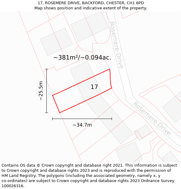 17, ROSEMERE DRIVE, BACKFORD, CHESTER, CH1 6PD: Plot and title map