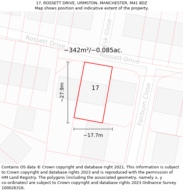 17, ROSSETT DRIVE, URMSTON, MANCHESTER, M41 8DZ: Plot and title map