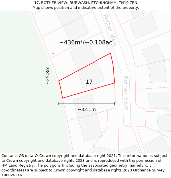 17, ROTHER VIEW, BURWASH, ETCHINGHAM, TN19 7BN: Plot and title map